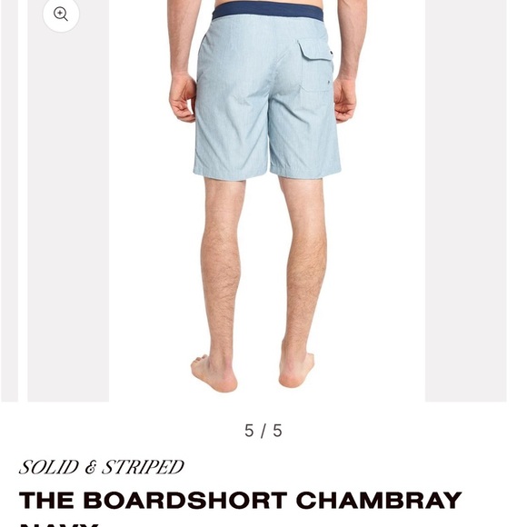 Solid & Striped chambray & Navy  Blue 7" Inseam Board Shorts NWOT - Picture 5 of 12